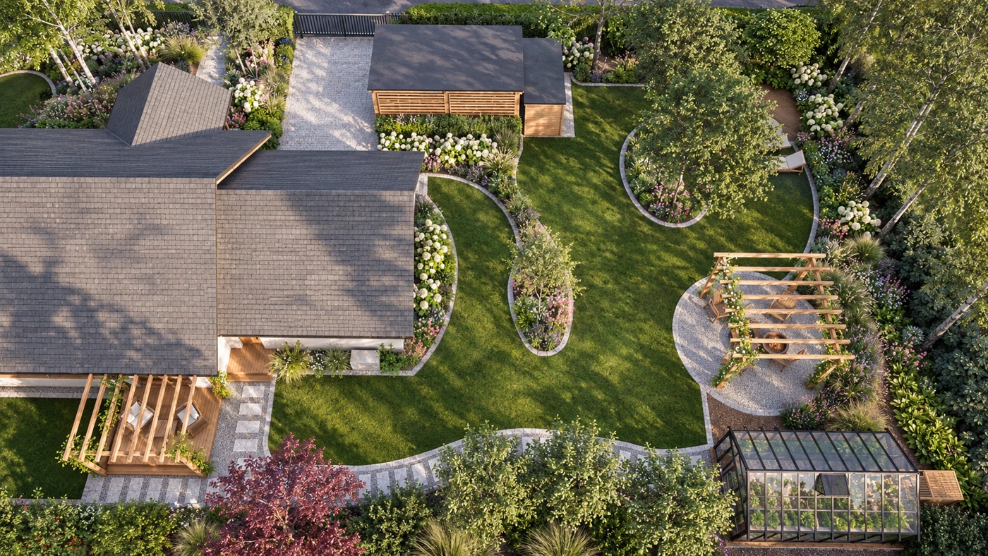 Ogród leśny z nutą romantyzmu - wizualizacja, ujęcie 2
